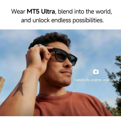 2026 Smart Glasses Genuine Leather 8MP HD Lens 2000Mah Charging Case BT Call 3D Music AI Voice Wake-up AI Translation