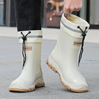 Mens High Top Rain Boots Mid Tube Couple Chef Shoes Thick Soled Long Tube Boot Outdoor Plush Warm Casual Boots Winter Water Shoe