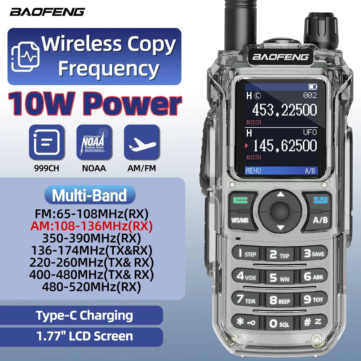 BAOFENG UV-21 PRO V4 Walkie Talkie 10W High Power Multi Band Long Range Wireless Copy Frequency Upgrade UV-21 Pro Two Way Radio