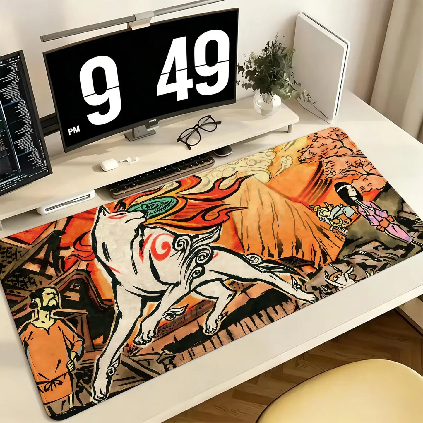 Pro E-Sports XXL Gaming Mousepad Extra Large Non-Slip Stitched Edge Keyboard Laptop Desk Mat For PC Gamer Cartoon Okami