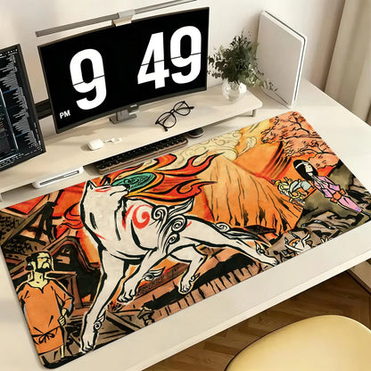 Pro E-Sports XXL Gaming Mousepad Extra Large Non-Slip Stitched Edge Keyboard Laptop Desk Mat For PC Gamer Cartoon Okami