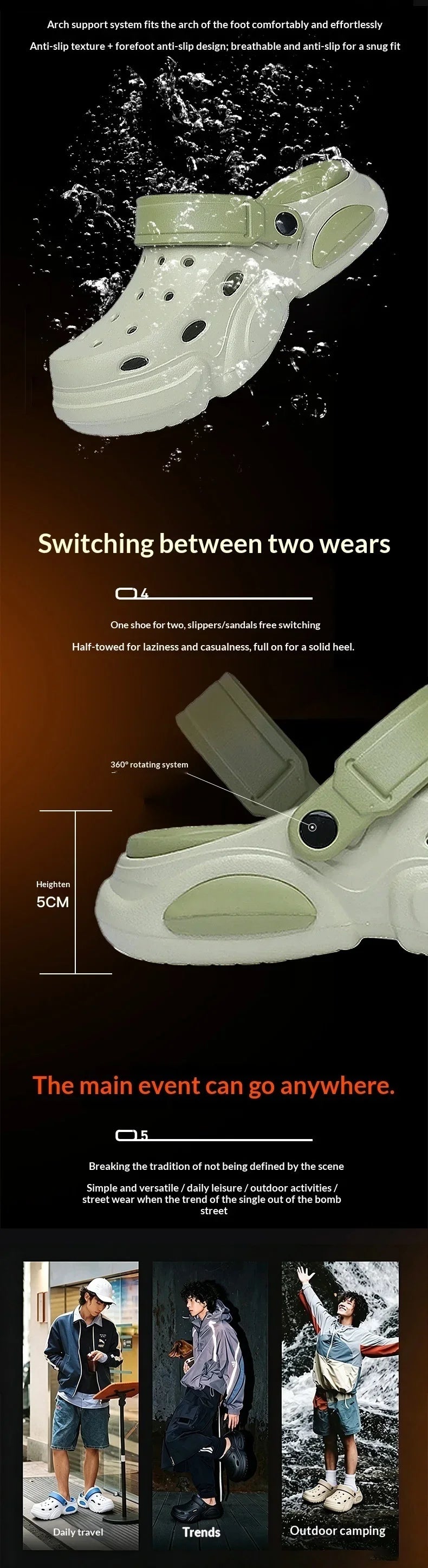 2026Summer Men's Slippers Outdoor Sandals Beach Comfortable EVA Soft Slides Clogs Casual Garden Shoes Men Indoor Home Slippers