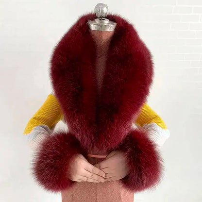Winter Real Fox Fur Collar Cuffs Set Neck Warmer Fur Scarves Shawls Natural Fox Fur Collar Scarf Women Men Coat Warm Accessories