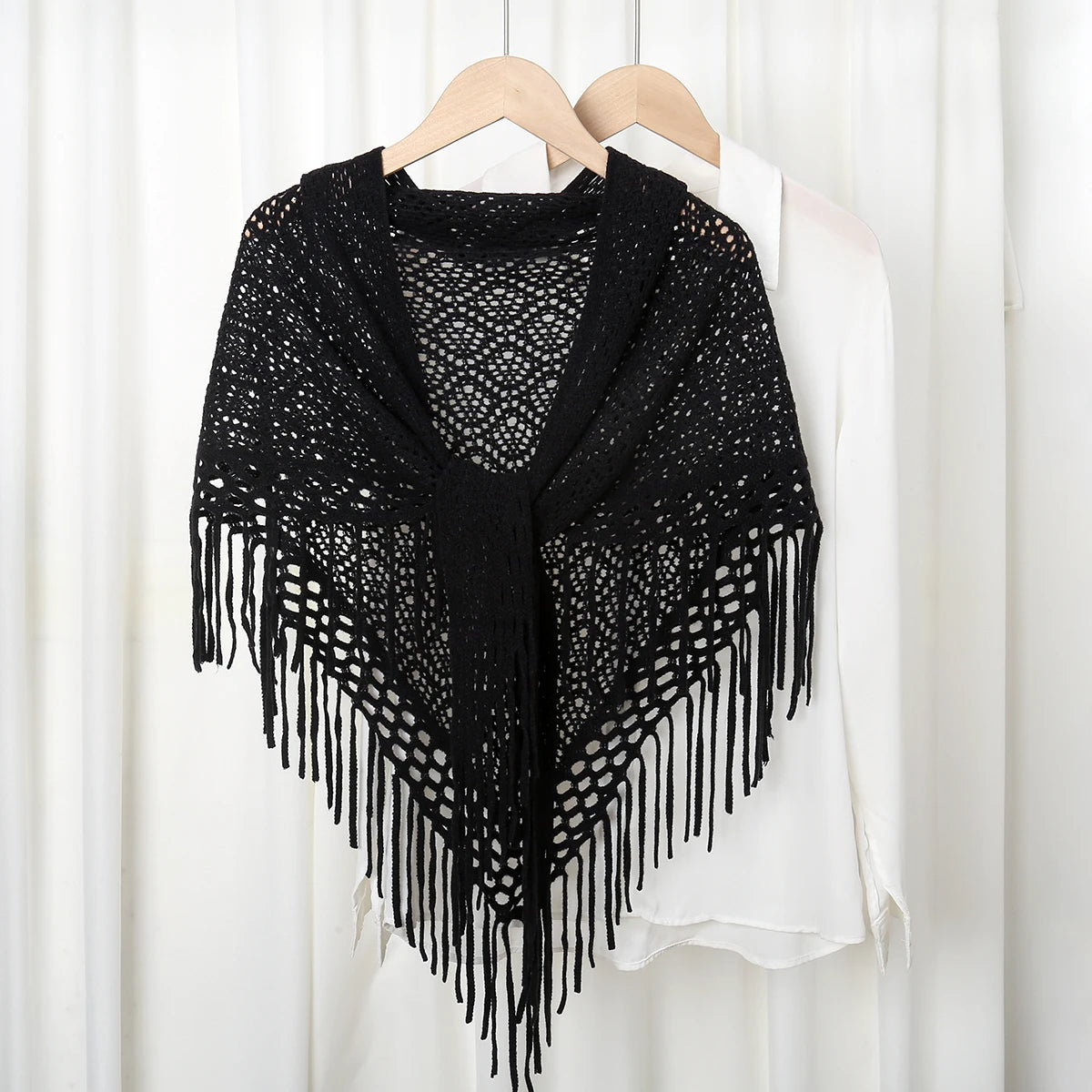 Knit Hollow Out Fake Collar Warm Tassel Shawl Scarf Fashion Pullover Lightweight Solid Knitted Large Scarfs Women Muffler Wrap