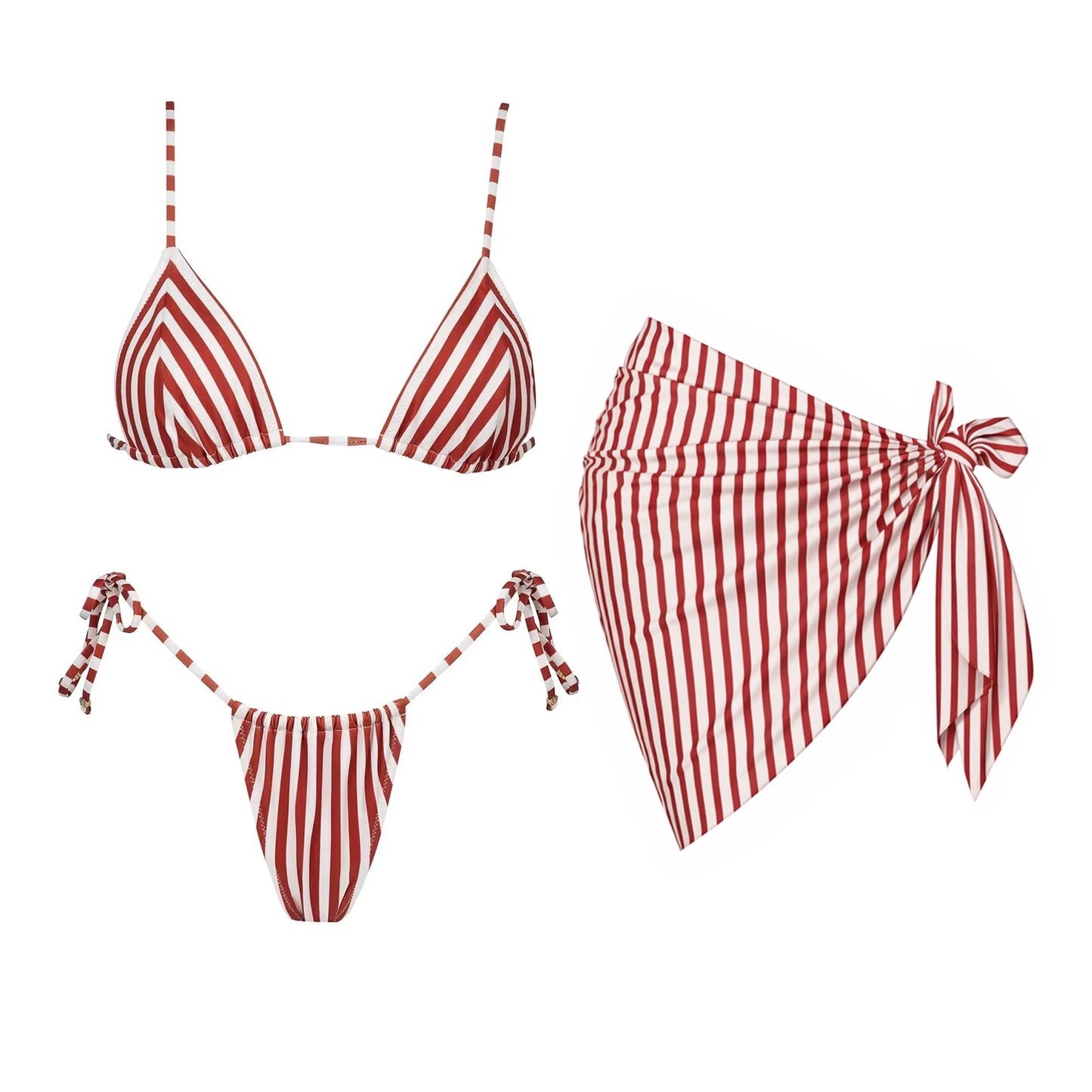 Striped 3Pcs Bandeau Biquini 2026 Women Sexy Swimsuit Push Up Swimwear Female Swimming Suits Low Waisted Bathingsuit Beachwear