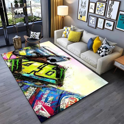 Motorcycle Racer The Doctor Carpet Mat Black Yellow Racing Track Living Room Rug with Number 46 Dynamic Design Home Decoration