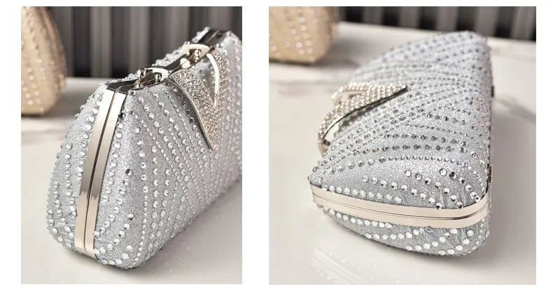 Diamond Silver Shoulder Bags for Women Wedding Inspired Designer Handbags 2026 Luxury Quality V Hasp Rhinestone Crossbody Bags