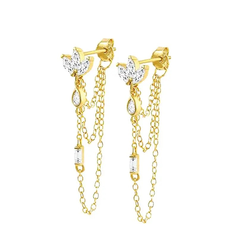 925 Sterling Silver Needle Long Chain Stud Earrings For Women Exquisite Zircon Geometric Tassel Pendant Earrings Luxury Jewelry