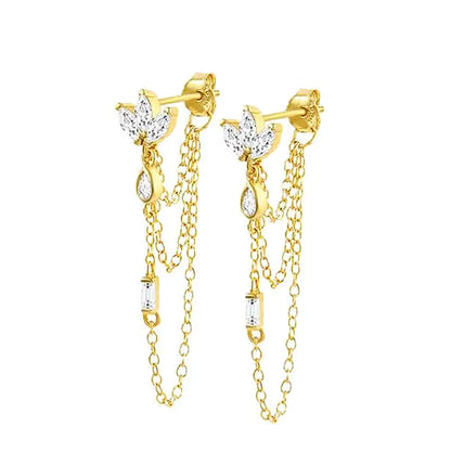 925 Sterling Silver Needle Long Chain Stud Earrings For Women Exquisite Zircon Geometric Tassel Pendant Earrings Luxury Jewelry