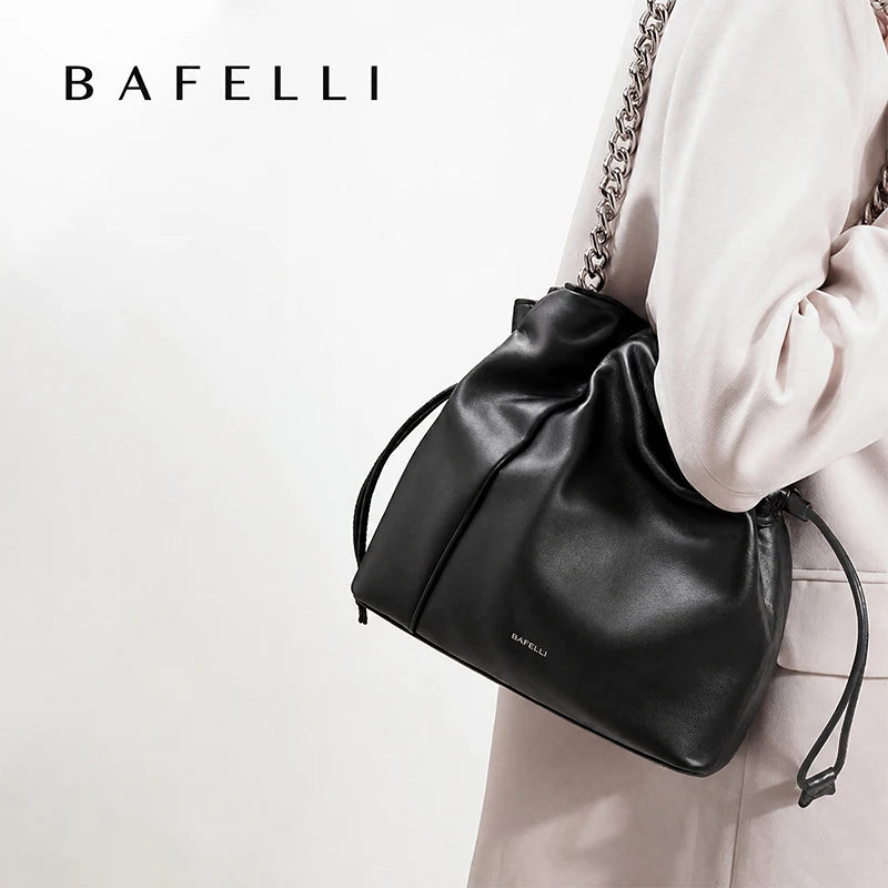 BAFELLI 2026 NEW WOMEN'S BAG LEATHER CASUAL BUCKET HANDBAGS FOR FEMALE TREND FASHION SHOPPER PURSE LUXURY BRAND SHOULDER