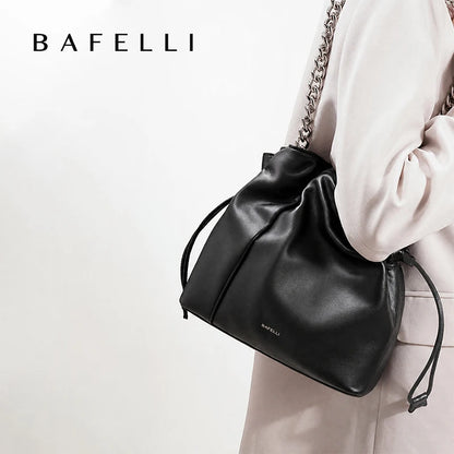 BAFELLI 2026 NEW WOMEN'S BAG LEATHER CASUAL BUCKET HANDBAGS FOR FEMALE TREND FASHION SHOPPER PURSE LUXURY BRAND SHOULDER