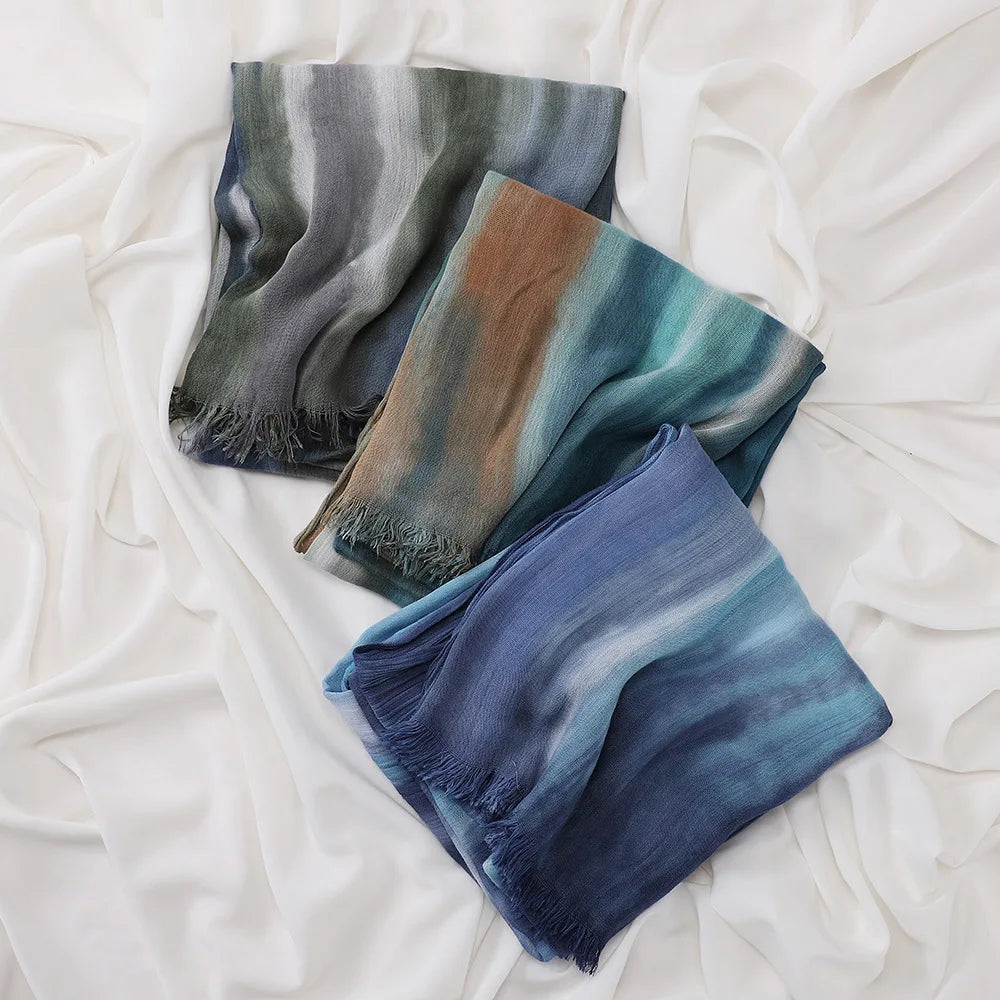 New Fashion Cotton Blend Hijabs Scarf Woman Graduated Color Striped Women Headscarf Retro Versatile Printing Long Shawl