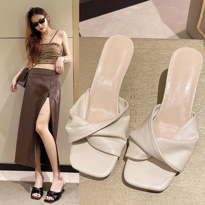 Sexy Pointed Toe Mule High Heels Women Slipper Fashion Mixed Color Slip On Slides Summer Party Stripper Sandal Shoes