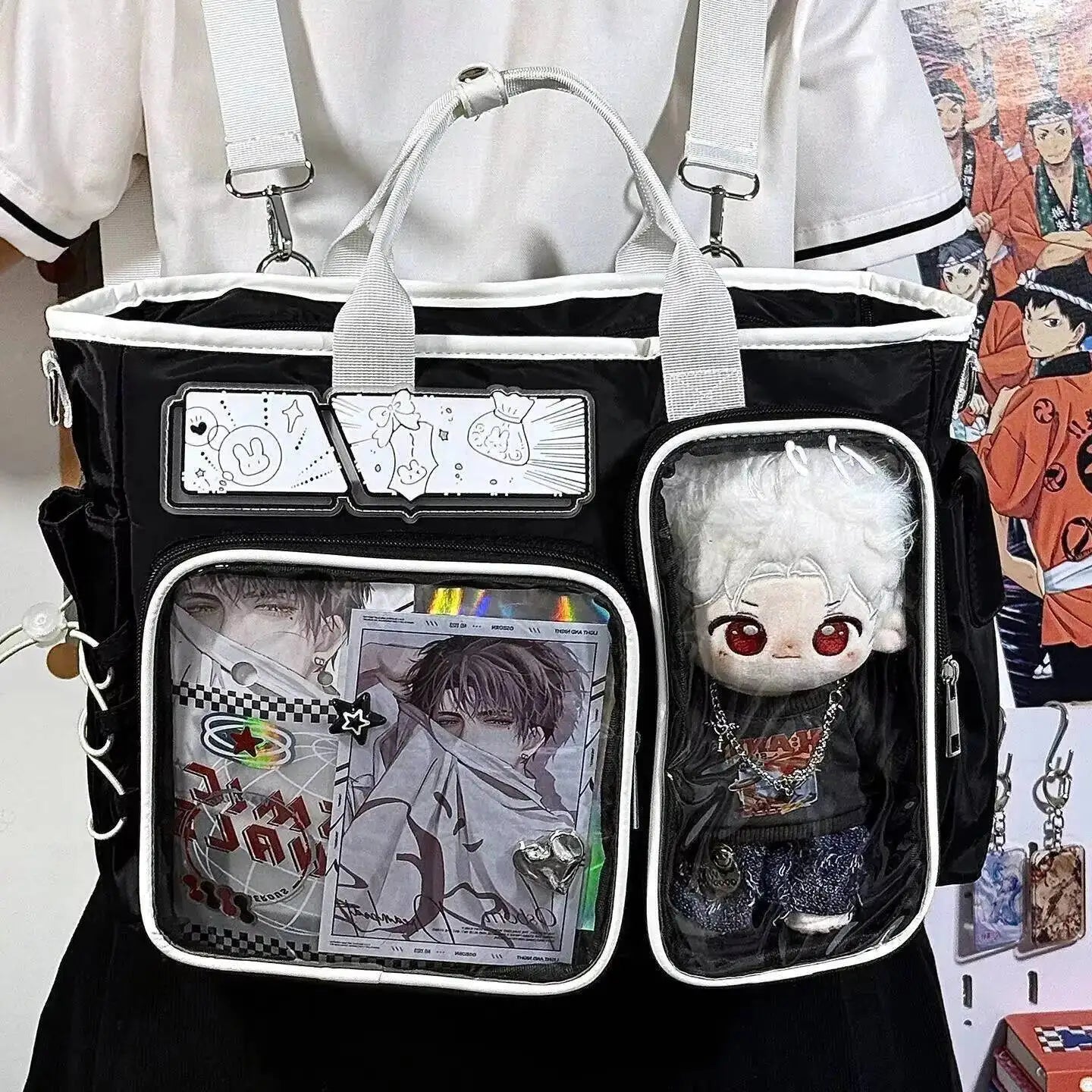 New Y2K Cute Ita Shoulder Bag Large Capacity Backpacks Lolita Girl Transparent Cosplay Handbags DIY Badge Display Crossbody Bags