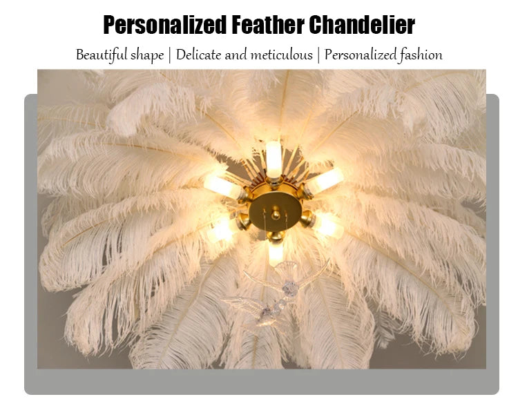 Nordic White Ostrich Feather Pendant Light Modern Led Chandelier Lights for Living Dining Room Children's Decor Hanghing Lamp