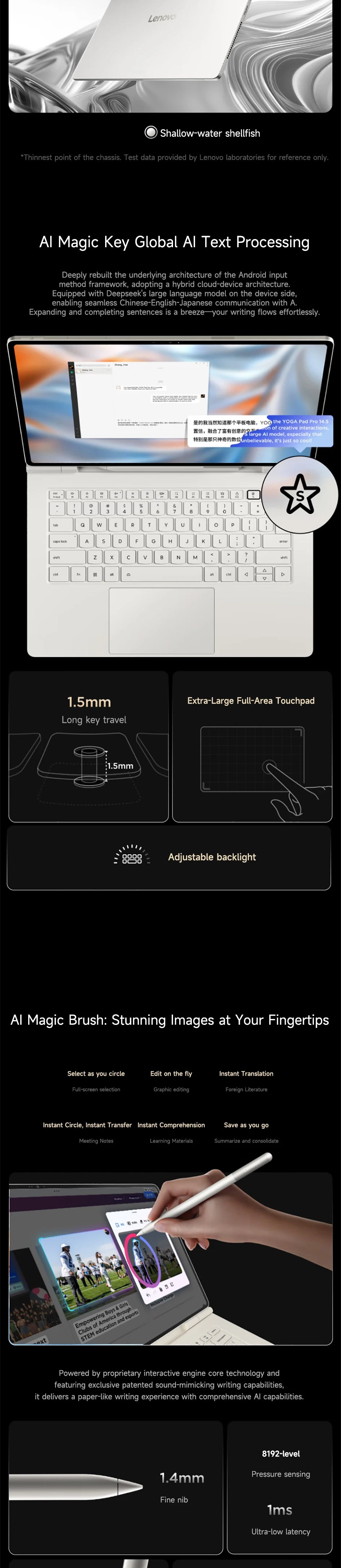 Lenovo YOGA Pad Pro 14.5-inch SS1101 Anti-reflective 3K 120Hz OLED Screen True-color ZUX OS Tablet WIFI 12300mAh Tablet PC