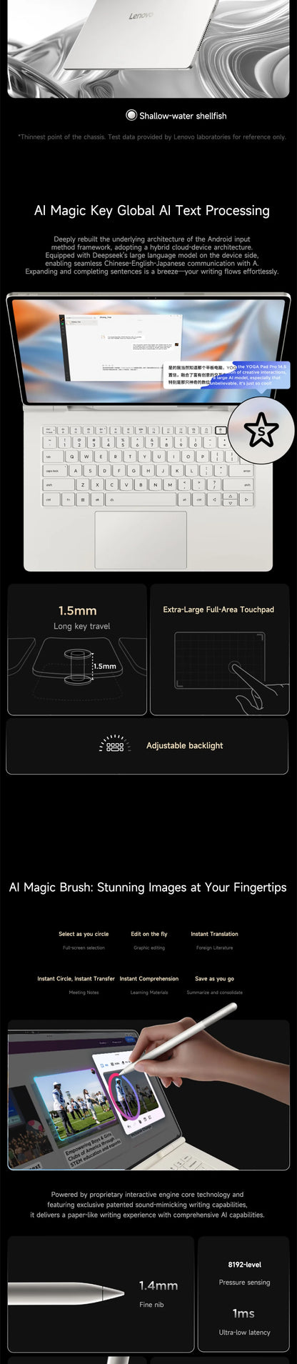 Lenovo YOGA Pad Pro 14.5-inch SS1101 Anti-reflective 3K 120Hz OLED Screen True-color ZUX OS Tablet WIFI 12300mAh Tablet PC
