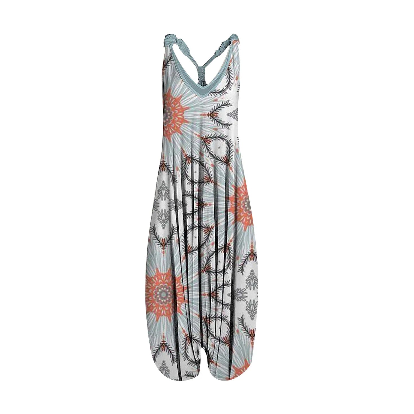 Wide Leg Bohemian Loose Overall Jumpsuit Ethnic Mandala Vintage Paisley Printing Women Rompers Backless Harem Bloomers Playsuit