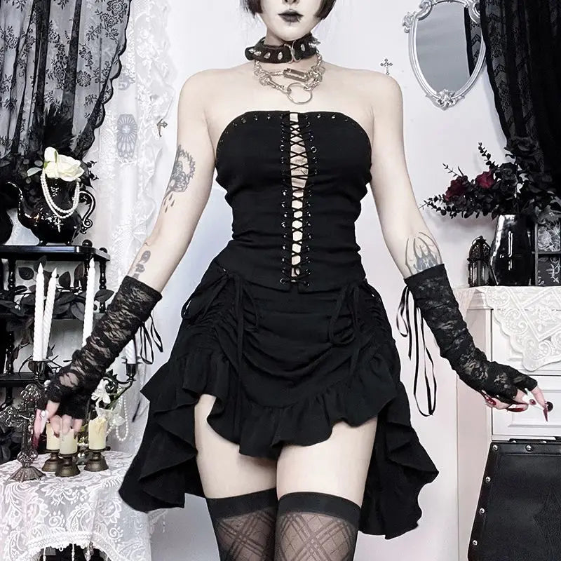 Gothic Mini Skirts Black High Waist Women Skirt 2026 New Y2k Style Harajuku Punk Goth Dark Grunge Streetwear Female Clothes