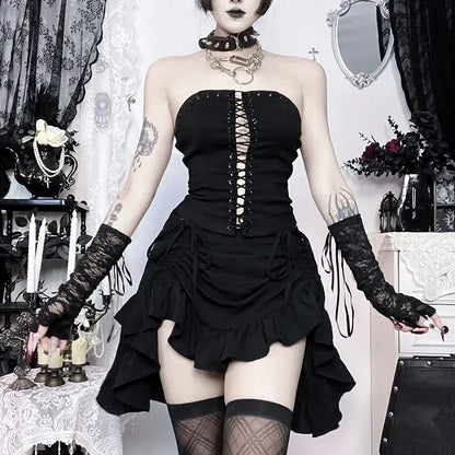 Gothic Mini Skirts Black High Waist Women Skirt 2026 New Y2k Style Harajuku Punk Goth Dark Grunge Streetwear Female Clothes