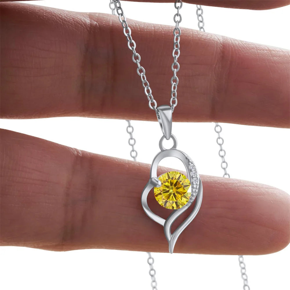 Butterflykiss 925 Sterling Silver Open Heart Pendant Necklace D VVS1 Round Cut Moissanite Love Charm Necklace For Women