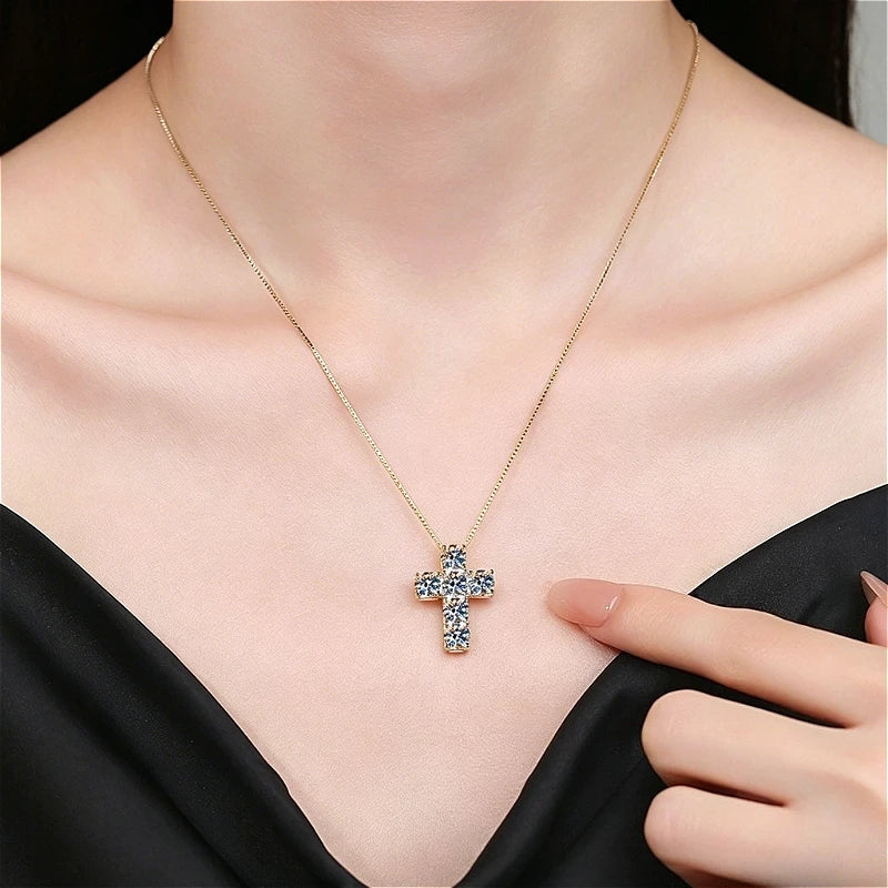 A 925 Silver 3 Carat Moissanite Cross Personality Fashion Simple Men's and Women's High Quality Pendant Necklace