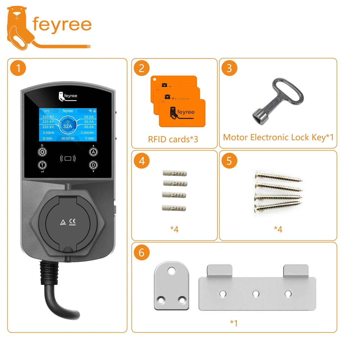 Feyree Type2 EV Charger Socket Version 22KW Smart Electric Car Charger for TS-NACS Type1 GB/T Plug EVSE Wallbox WIFI APP Control