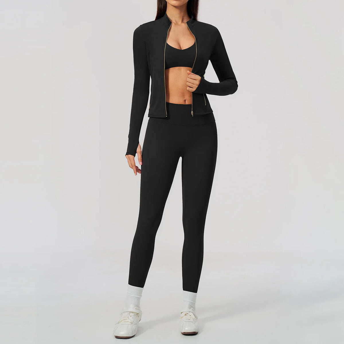 Yoga Set 3PCS Women's Tracksuit Workout Outfit Zipper Fitness Long Sleeved Sports Set Gym Clothes Female Sports Bra Yoga Outfits