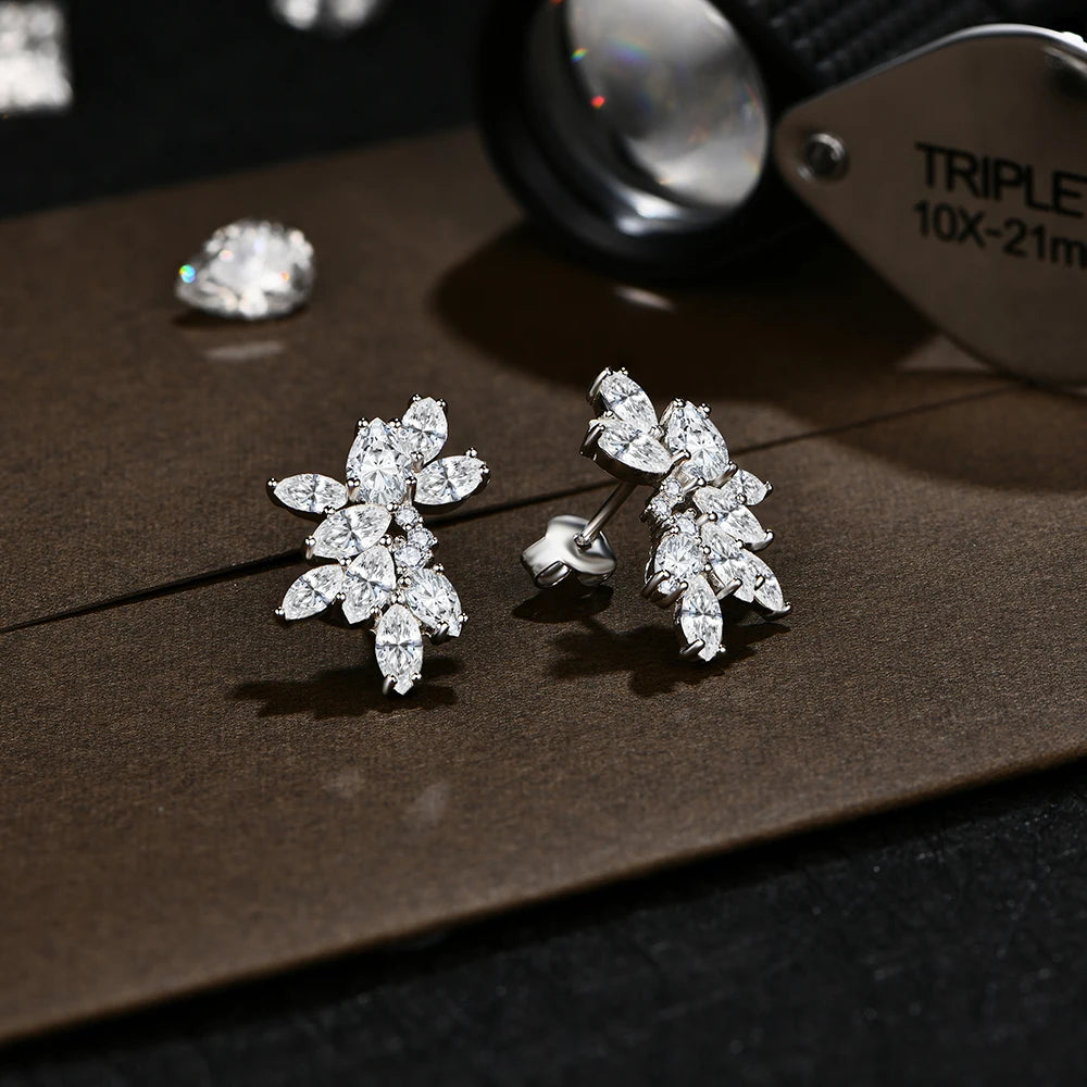 MINTYBOX Synthetic Moissanite Cluster Stud Earrings Solid 925 Sliver 18k Gold Plated for Women Wedding Engagement Luxury Jewelry