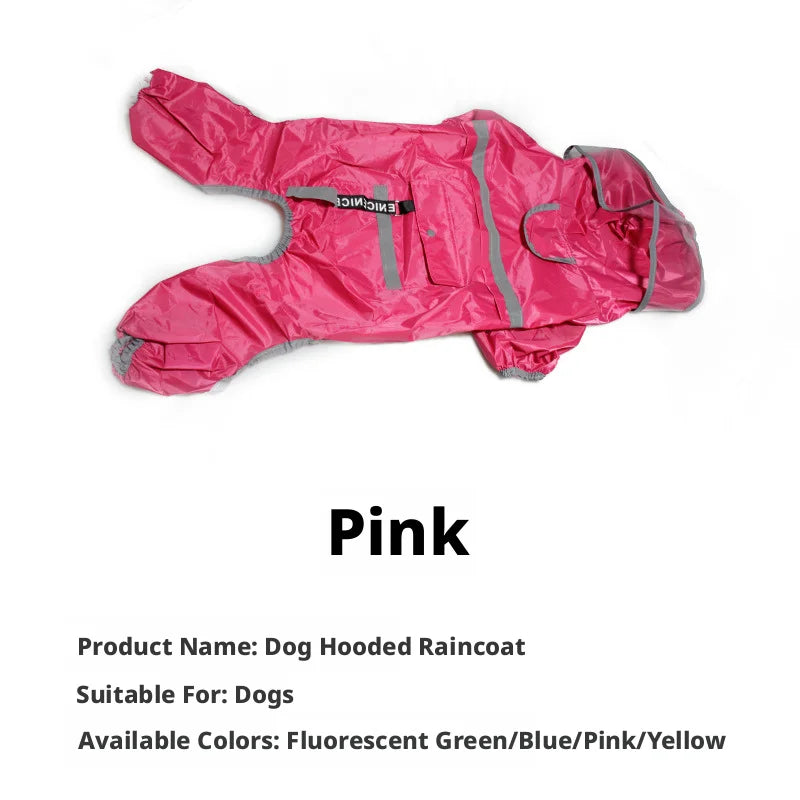 Reflective Dog Raincoat with Clear Hood, Waterproof 4-Legged Pet Rain Jacket for Small Medium Dogs