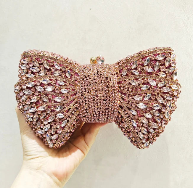 XIYUAN Silver White Rhinestone Evening Bag Muti-color Bow Diamond Clutches Wedding Party Purse Female Luxury Bridal Handbag Gift