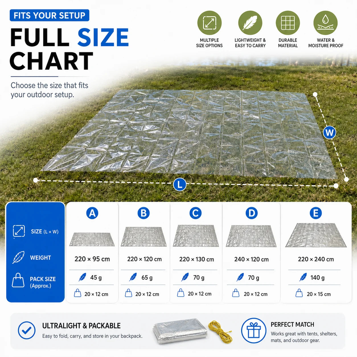 Four Season Ultralight Transparent Tent Groundsheet Waterproof Moisture Proof Camping Footprint Foldable Reusable Outdoor Tarp