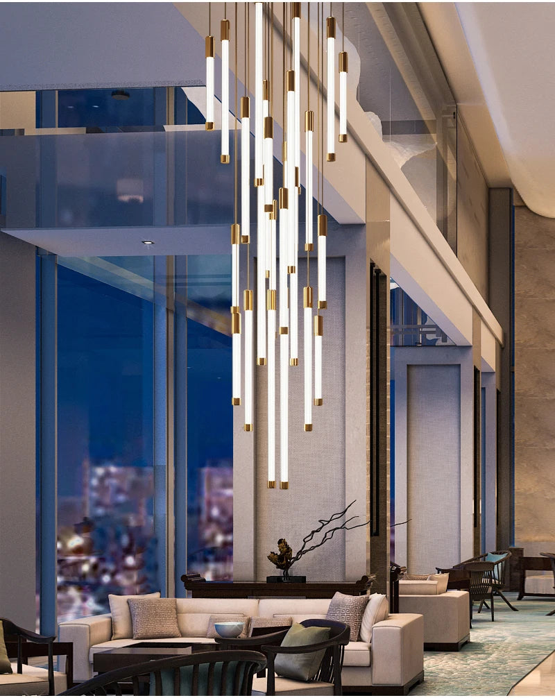 Modern Staircase LED Chandeliers Luxury Living Room Lighting Duplex Attic Home Decoration Restaurant Bright Ceiling Chandeliers