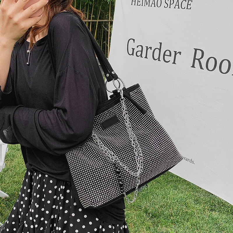 Yogodlns Luxury Rhinestone Bucket Bag For Women Fashion Brands Shouldr Bag Trendy Underarm Bag Shopping Handbag Purse Bolsa