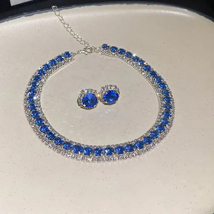 FYUAN Luxury Crystal Necklace Earrings Set Pink ABcolourful Necklace for Women Weddings Party Jewelry Sets Accessories