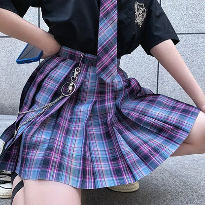 New Japanese School Uniform Korean Student Jk Seifuku Blouse Pleated Skirt Tie Full Set Girl Plaid Skirt Pink Uniforms For Woman