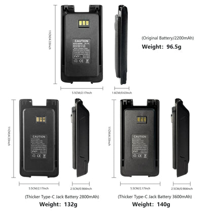 MD-390 Original Battery Enlarge Thicker Battery USB-C Charge 3600mAh Compatible With MD-UV390 MD-390Plus TH-UV8200 Walkie Talkie