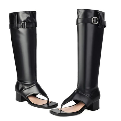 New Fashion sandalias femininas Clip Toe Chunky Heels High Top Sandals Women Knee High Boot Summer Shoes Lady Flip Flops WSH5264