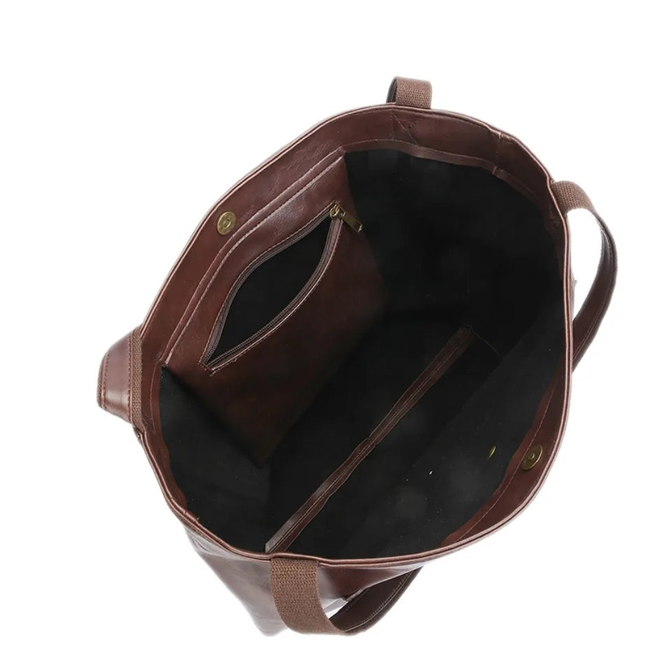 High Quality Oil Skin Leather Bucket Hand Bags for Women Female Shoulder Top-Handle Bag Luxury Handbas Women Large Commute Bags