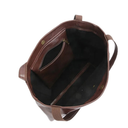 High Quality Oil Skin Leather Bucket Hand Bags for Women Female Shoulder Top-Handle Bag Luxury Handbas Women Large Commute Bags