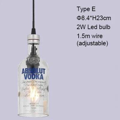 Retro Industrial Loft Wine Bottle Pendant Lights Restaurant Cafe Bar Glass Hanging Lamp Clothing Store Lustre Indoor Lighting