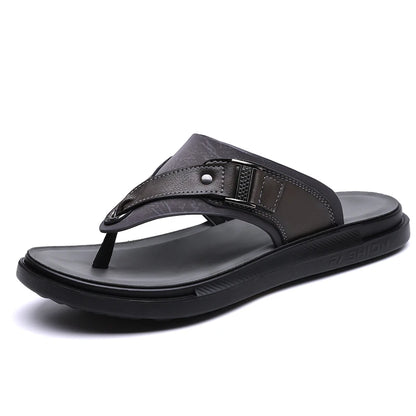 New Trend Men's Flip Flops Leather Beach Sandals Quick Dry Water Shoes Non Slip Summer Slippers Outdoor Slides Walking Sandalias