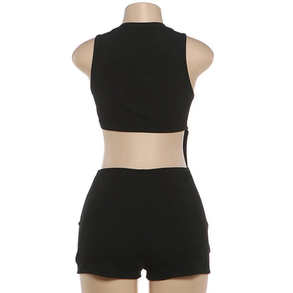 Sexy Lace-Up Cut Out Bandage Playsuit Woman Jumpsuit Shorts Sleeveless Ribbed Skinny Party Rompers Womens Overalls Club Outfits