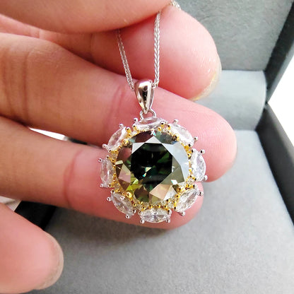 Luomansi VVS1 5CT 11MM Green Moissanite Necklace Passed Diamond Test S925 Jewelry Woman Wedding Party