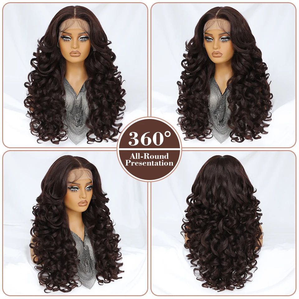 Latisha 13X6 HD 13X5X1 Synthetic Lace Front Wigs Curly Pre Plucked Lace Frontal Wig with Bangs for Women Highlight with Babyhair