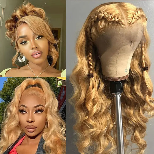 13x6 HD Body Wave Honey Blonde Lace Front Human Hair Wig For Women Colored #27 13x4 Transparent Lace Frontal Wigs Pre Plucked