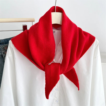 Versatile Knitted Triangle Shawl Solid Winter Scarf Headscarf Women Warm Neck Wrap Casual Layering Scarves for Daily Street Wear