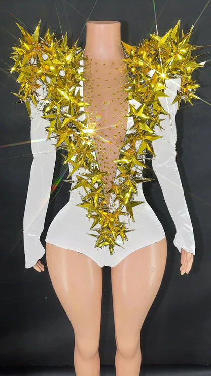 2025 New Shiny Black Rhinestone Velvet Long Sleeve Bodysuit Women Evening Party Club Gala Hosts NightClub Bar Stage Costumes
