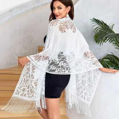 Female Breathable Floral Lace Long Scarf Tassel Fringe Shawl Wrap Flower Headscarf Muslim Hijabs Scarfs Women Headband Bandana