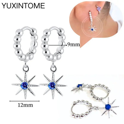 925 Sterling Silver Needle Dark Blue Crystal Silver Earrings Women's Exquisite Heart Blue Pendant Hoop Earrings Luxury Jewelry